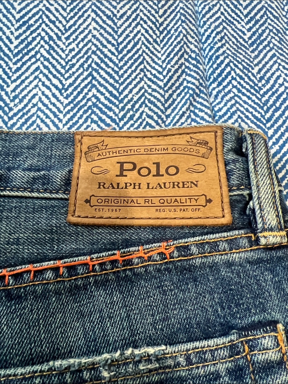 Polo by Ralph Lauren Distressed Blue Jeans with Striped Patchwork - Picture 3 of 5
